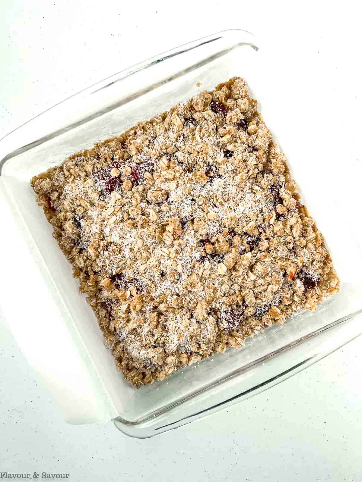 Cranberry lemon oatmeal bars ready to bake.